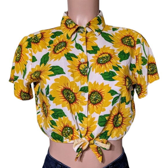 AMERICAN APPAREL Sunflower Crop Top button down - Picture 1 of 7